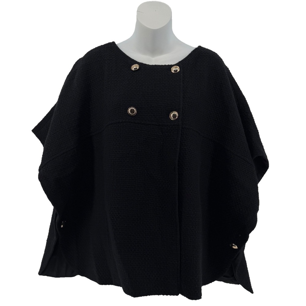 Talbots Amherst Tweed Cape Black Textured Poncho Double Breasted Silhouette - 3X